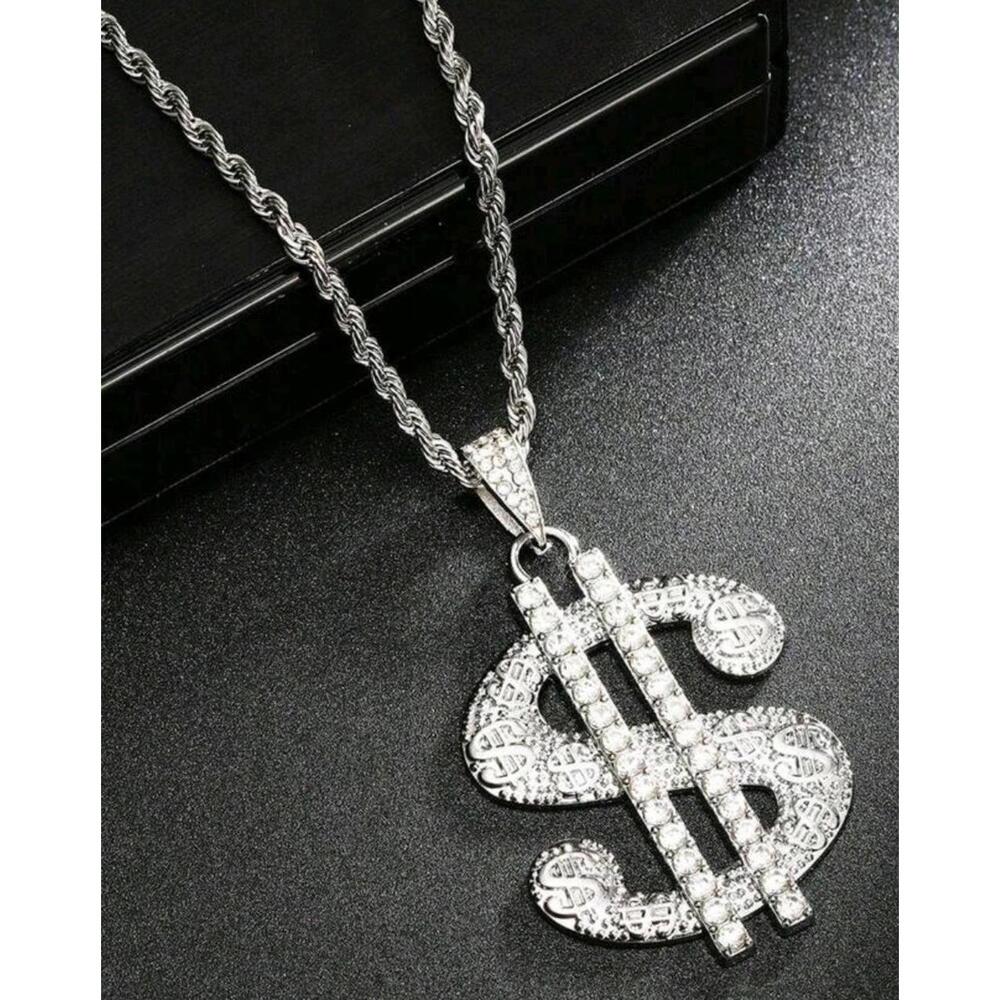 Dollar Sign (Money)-(Chain)-(Silver)-(New)-(Zirconia)-$33.00 - Picture 3 of 7